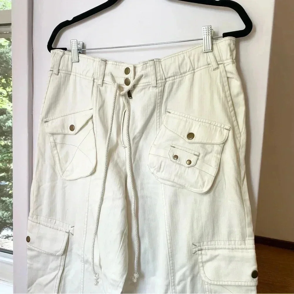 New Free People Tahiti Low-Rise Cargo Pants White Large